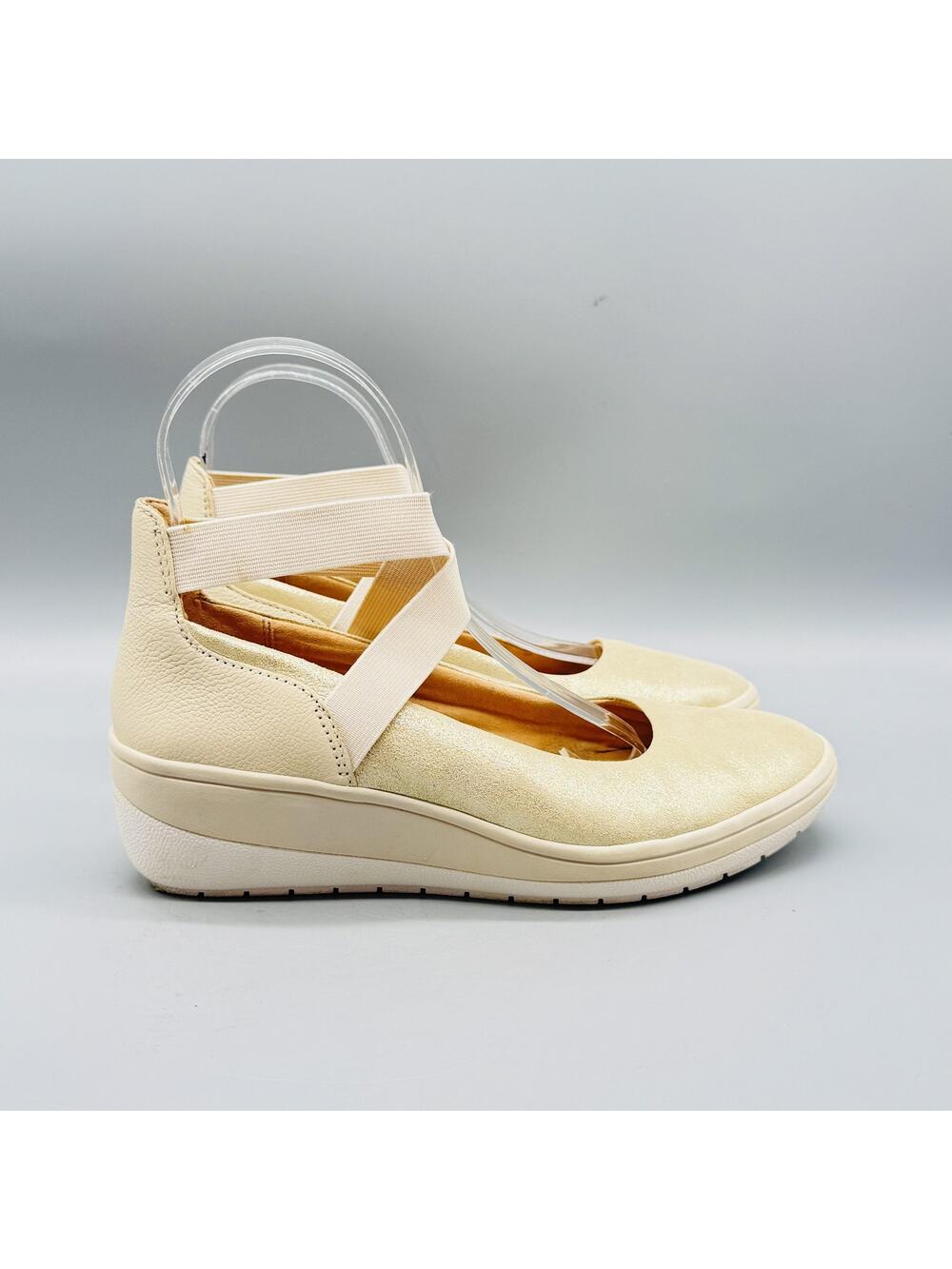 Vionic Shoes Women 6 Beige Leather Ellery Mary Jane Wedge Comfort Flats Orthotic